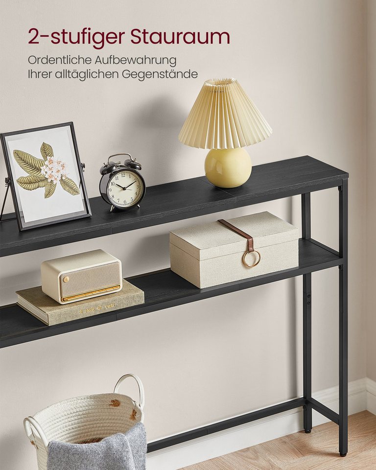 VASAGLE Konsolentisch schmaler Sofatisch mit 2 Ablagen, Flurtisch, 2 Ebenen, für Flur, Wohnzimmer, Schlafzimmer, 20 x 100 x 80 cm – Bild 3 von 5