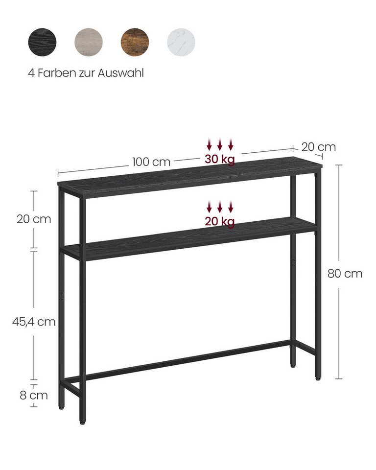 VASAGLE Konsolentisch schmaler Sofatisch mit 2 Ablagen, Flurtisch, 2 Ebenen, für Flur, Wohnzimmer, Schlafzimmer, 20 x 100 x 80 cm – Bild 5 von 5