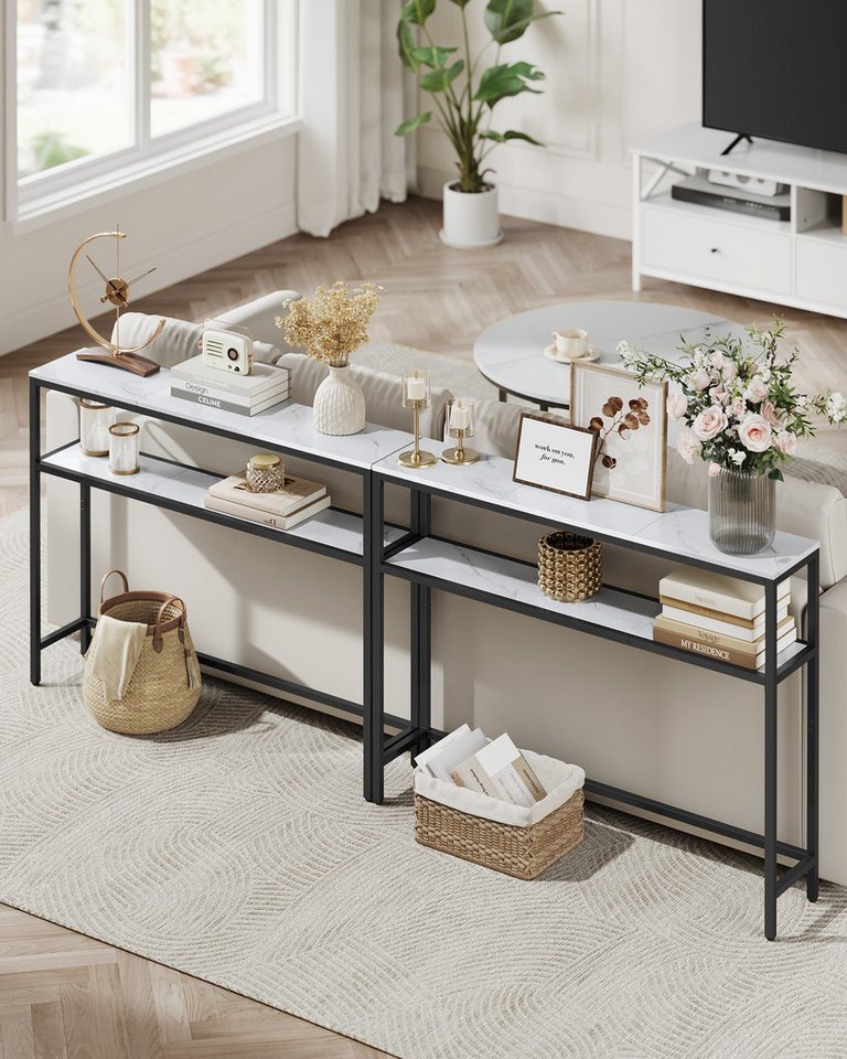 VASAGLE Konsolentisch schmaler Sofatisch mit 2 Ablagen, Flurtisch, 2 Ebenen, für Flur, Wohnzimmer, Schlafzimmer, 20 x 80 x 80 cm – Bild 4 von 5