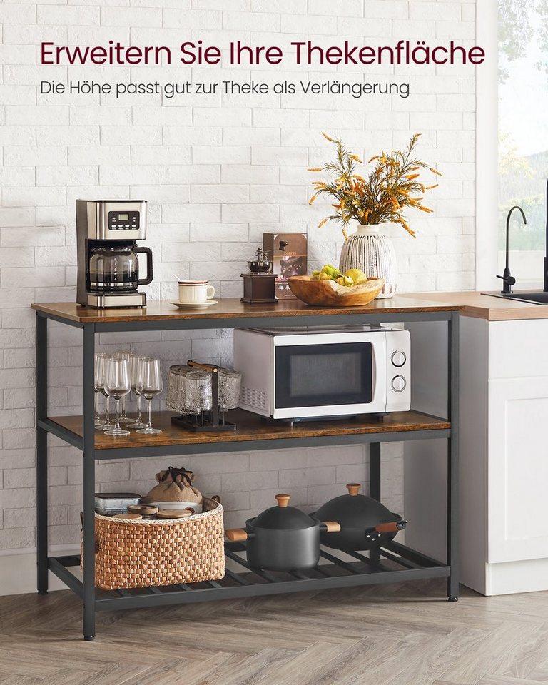 VASAGLE Küchenregal Mikrowellenregal, Stahlrahmen, 3-stufiges, 60 x 120 x 90 cm, leichte Montage – Bild 4 von 5