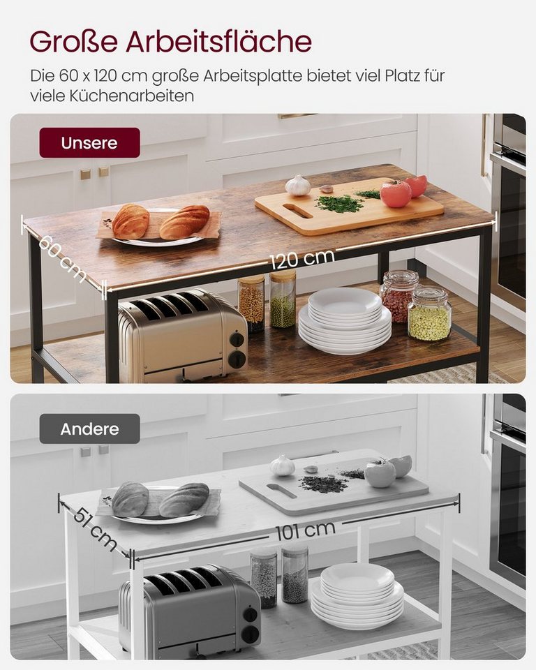 VASAGLE Küchenregal Mikrowellenregal, Stahlrahmen, 3-stufiges, 60 x 120 x 90 cm, leichte Montage – Bild 5 von 5