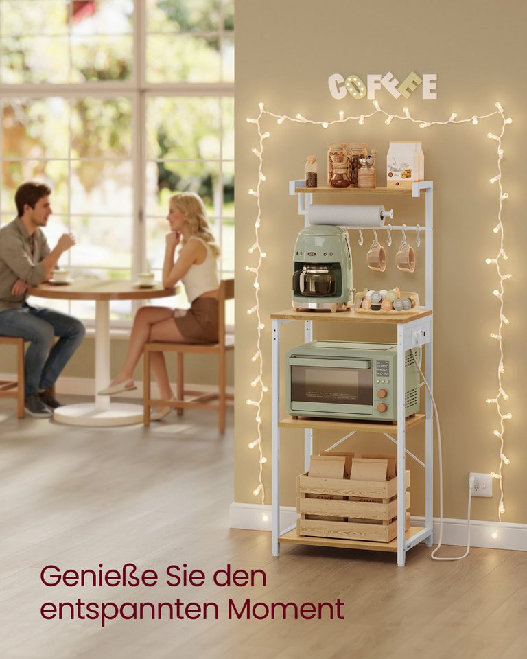 VASAGLE Küchenregal Standregal mit Steckdosen, 40 x 45 x 140 cm, verstellbare Ablage, Mikrowellen-Regal – Bild 5 von 5