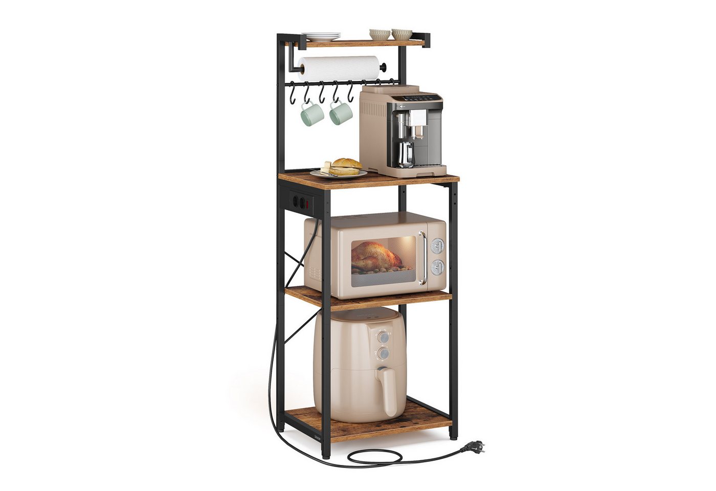 VASAGLE Küchenregal Standregal mit Steckdosen, 40 x 45 x 140 cm, verstellbare Ablage, Mikrowellen-Regal – Bild 2 von 5