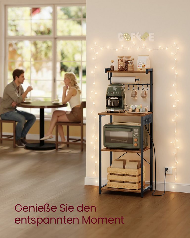 VASAGLE Küchenregal Standregal mit Steckdosen, 40 x 45 x 140 cm, verstellbare Ablage, Mikrowellen-Regal – Bild 5 von 5