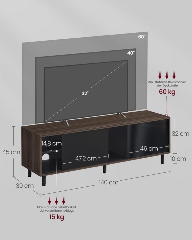 VASAGLE Lowboard Toolless-Technologie, TV-Schrank Fernsehtisch, Montage superschnell, TV-Schrank für TVs bis zu 60 Zoll, Wohnzimmer – Bild 3 von 5