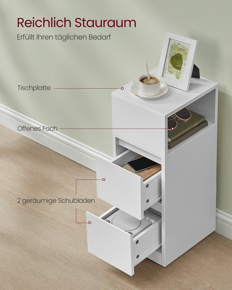 VASAGLE Nachttisch 1er Set/2er Set, schmal, Beistelltisch mit 2 Schubladen, offenes Fach (1-St), für Schlafzimmer, Wohnzimmer, schmal, offenes Fach – Bild 4 von 5