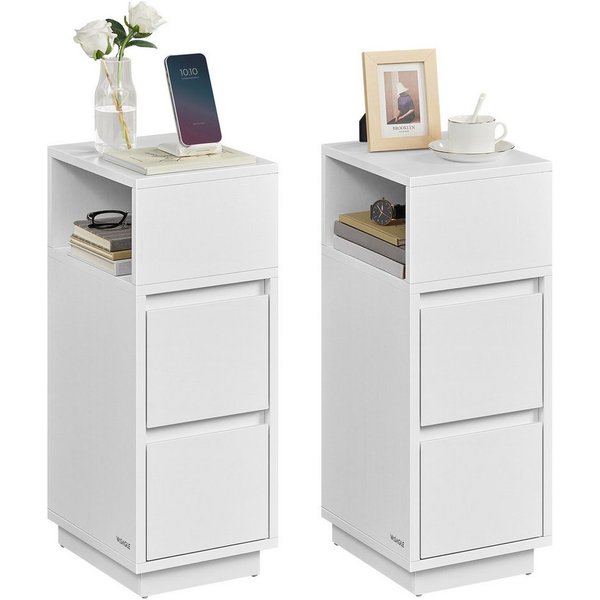 VASAGLE Nachttisch 1er Set/2er Set, schmal, Beistelltisch mit 2 Schubladen, offenes Fach (2-St), Wohnzimmer, modern, schmal, nach links oder rechts montierbar, 