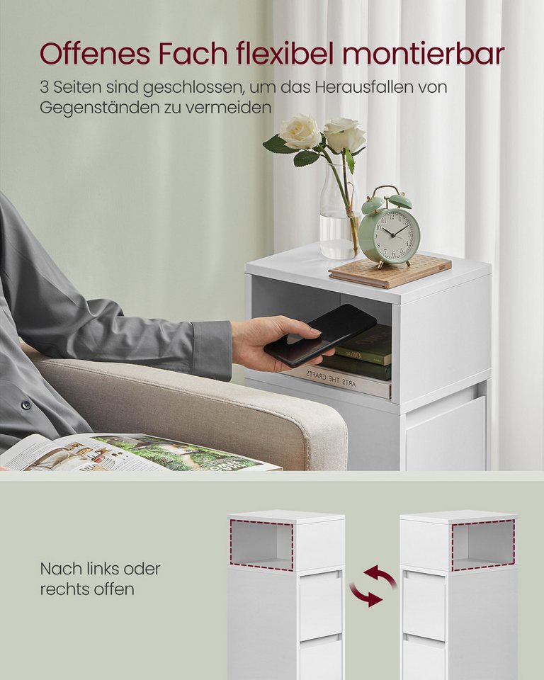 VASAGLE Nachttisch 1er Set/2er Set, schmal, Beistelltisch mit 2 Schubladen, offenes Fach (2-St), Wohnzimmer, modern, schmal, nach links oder rechts montierbar,  – Bild 3 von 5