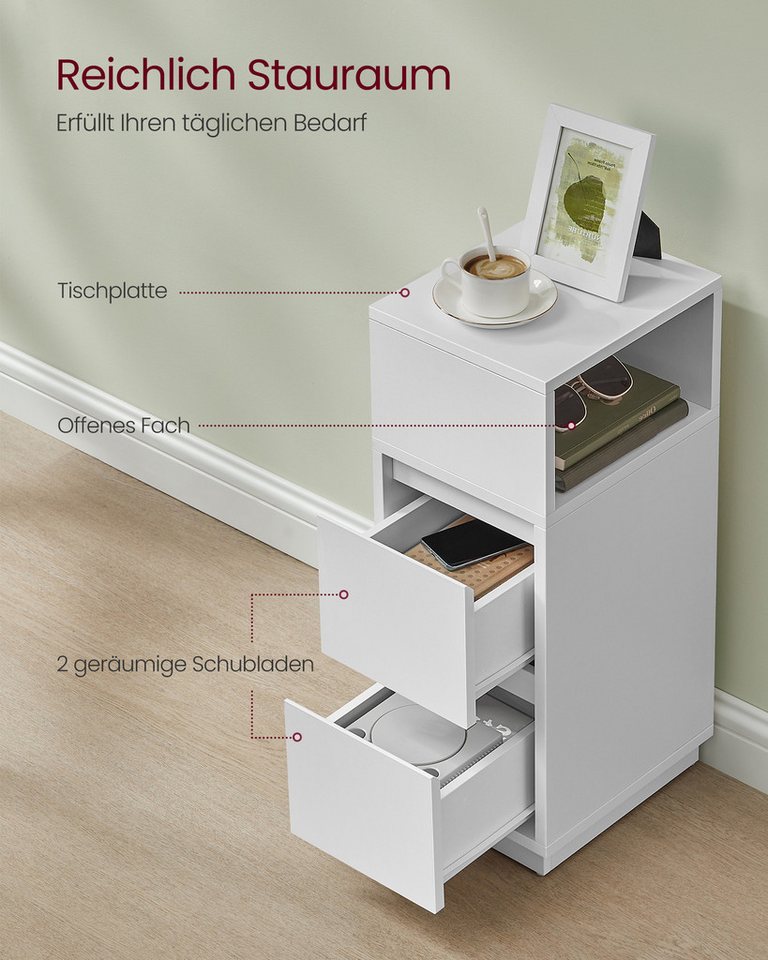 VASAGLE Nachttisch 1er Set/2er Set, schmal, Beistelltisch mit 2 Schubladen, offenes Fach (2-St), Wohnzimmer, modern, schmal, nach links oder rechts montierbar,  – Bild 4 von 5