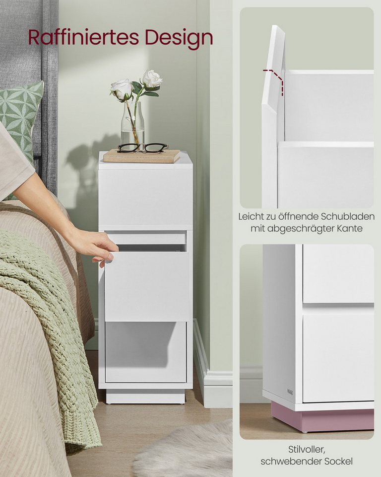 VASAGLE Nachttisch 1er Set/2er Set, schmal, Beistelltisch mit 2 Schubladen, offenes Fach (2-St), Wohnzimmer, modern, schmal, nach links oder rechts montierbar,  – Bild 5 von 5