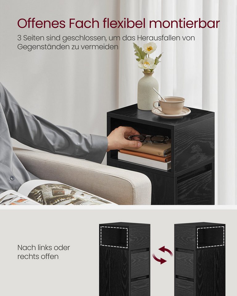 VASAGLE Nachttisch 1er Set/2er Set, schmal, Beistelltisch mit 2 Schubladen, offenes Fach (1-St), für Schlafzimmer, Wohnzimmer, schmal, offenes Fach – Bild 3 von 5