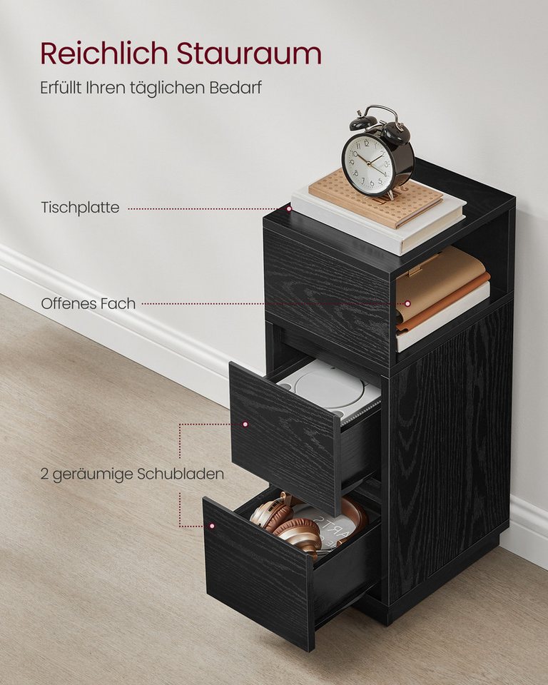 VASAGLE Nachttisch 1er Set/2er Set, schmal, Beistelltisch mit 2 Schubladen, offenes Fach (1-St), für Schlafzimmer, Wohnzimmer, schmal, offenes Fach – Bild 4 von 5