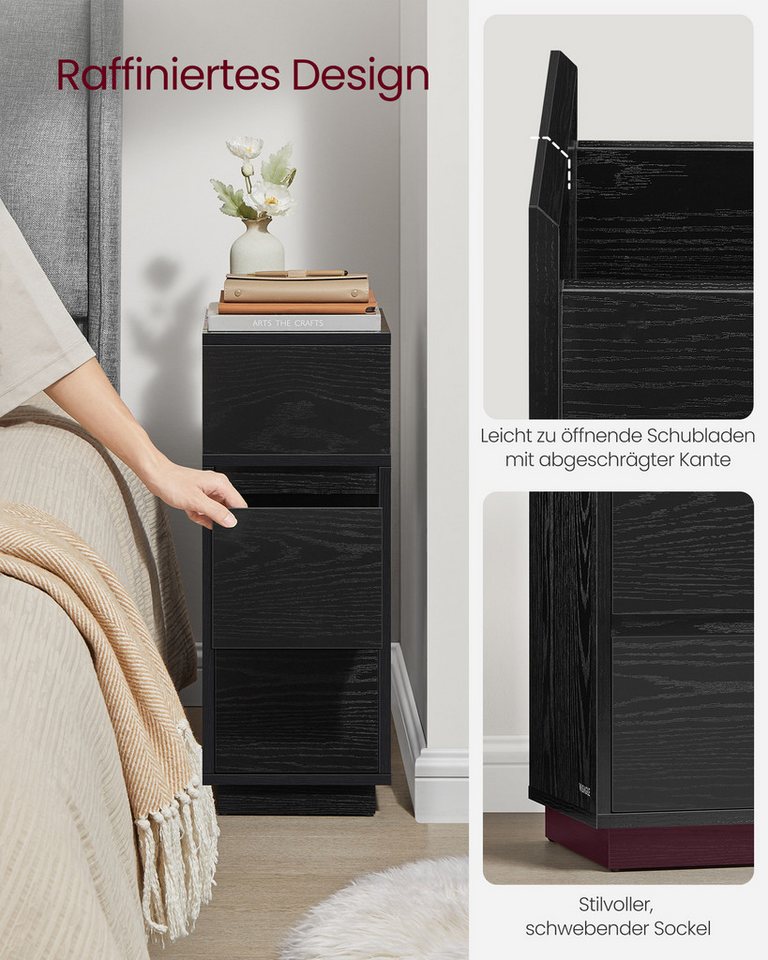 VASAGLE Nachttisch 1er Set/2er Set, schmal, Beistelltisch mit 2 Schubladen, offenes Fach (1-St), für Schlafzimmer, Wohnzimmer, schmal, offenes Fach – Bild 5 von 5