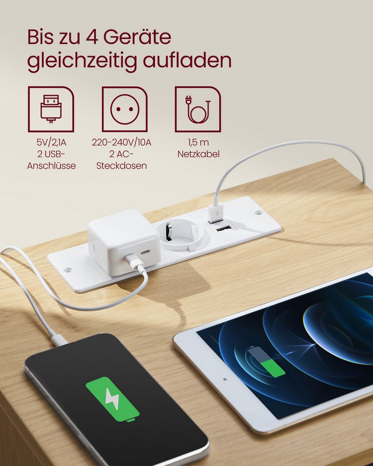 VASAGLE Nachttisch 3 Schubladen, abgeschrägte Kante, 2 AC-Steckdosen, 2 USB-Anschlüsse (1-St), Wohnzimmer, Schlafzimmer, modern, 1er Set – Bild 3 von 5