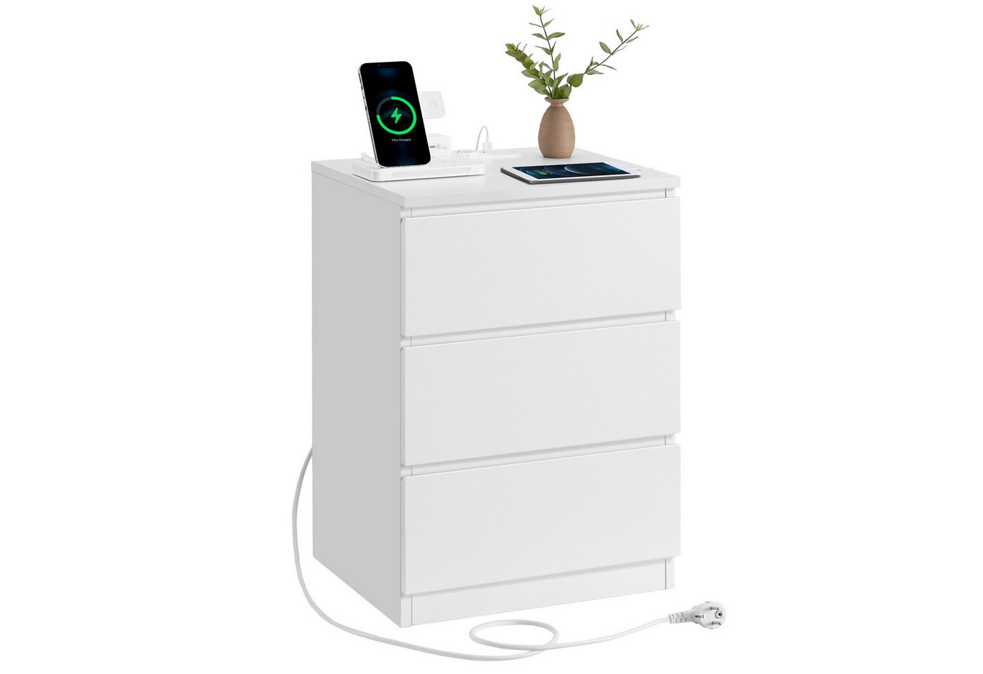 VASAGLE Nachttisch 3 Schubladen, abgeschrägte Kante, 2 AC-Steckdosen, 2 USB-Anschlüsse (1-St), Wohnzimmer, Schlafzimmer, modern, 1er Set – Bild 2 von 5