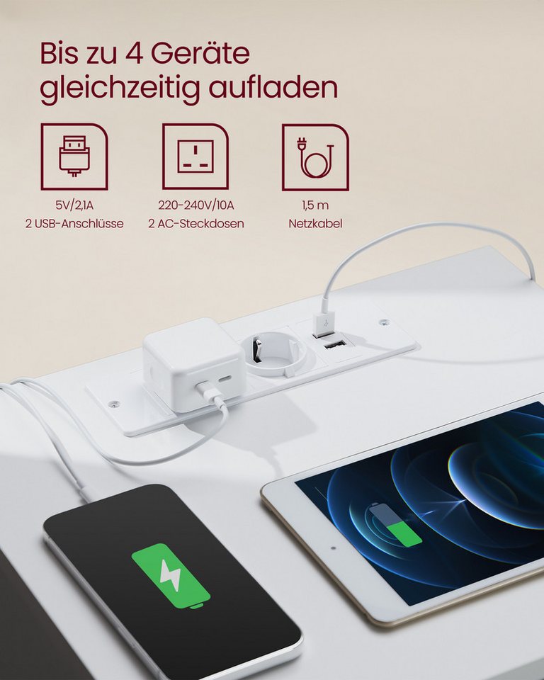 VASAGLE Nachttisch 3 Schubladen, abgeschrägte Kante, 2 AC-Steckdosen, 2 USB-Anschlüsse (1-St), Wohnzimmer, Schlafzimmer, modern, 1er Set – Bild 3 von 5