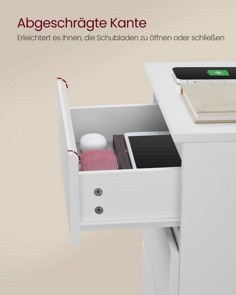 VASAGLE Nachttisch 3 Schubladen, abgeschrägte Kante, 2 AC-Steckdosen, 2 USB-Anschlüsse (1-St), Wohnzimmer, Schlafzimmer, modern, 1er Set – Bild 5 von 5