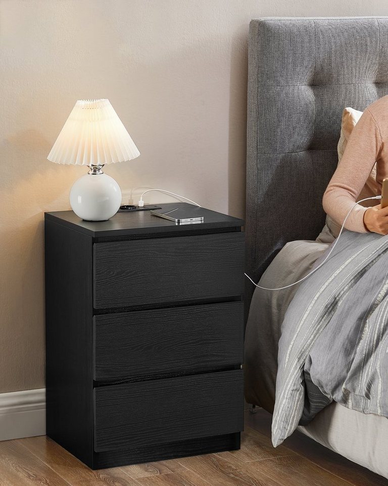 VASAGLE Nachttisch 3 Schubladen, abgeschrägte Kante, 2 AC-Steckdosen, 2 USB-Anschlüsse (1-St), Wohnzimmer, Schlafzimmer, modern, 1er Set – Bild 2 von 5