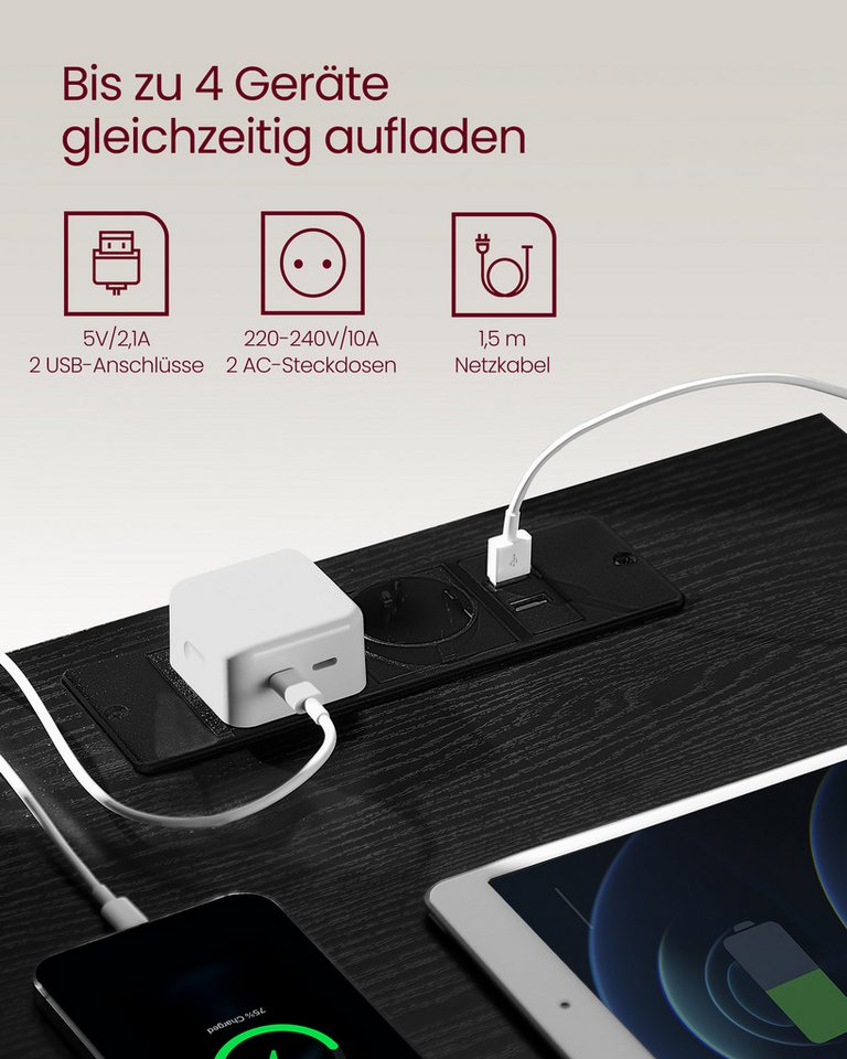 VASAGLE Nachttisch 3 Schubladen, abgeschrägte Kante, 2 AC-Steckdosen, 2 USB-Anschlüsse (1-St), Wohnzimmer, Schlafzimmer, modern, 1er Set – Bild 3 von 5