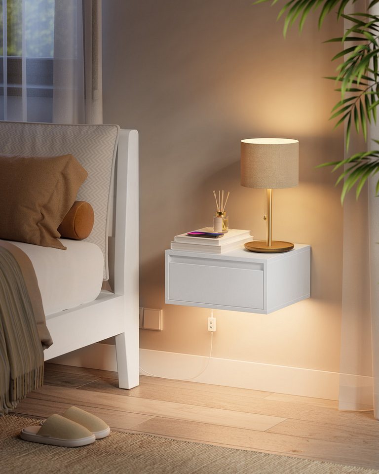 VASAGLE Nachttisch hängend, Leuchte mit 3 Farben, schwebendes Wandregal, Schublade (2-St., 2er Set), 2er-Set, 35 x 40 x 18 cm, für Wohnzimmer und Schlafzimmer – Bild 2 von 5