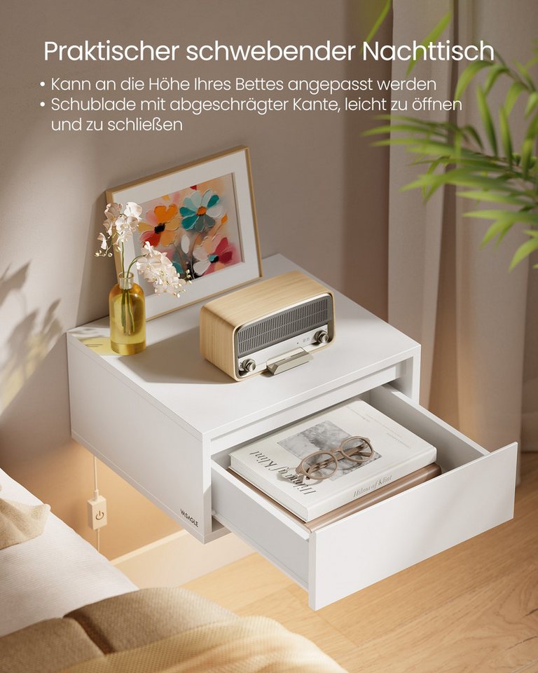 VASAGLE Nachttisch hängend, Leuchte mit 3 Farben, schwebendes Wandregal, Schublade (1-St), 1er-Set, 35 x 40 x 18 cm, für Wohnzimmer und Schlafzimmer – Bild 3 von 5