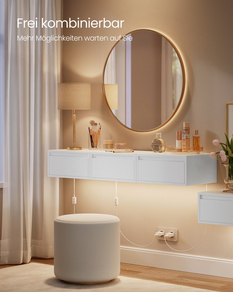 VASAGLE Nachttisch hängend, Leuchte mit 3 Farben, schwebendes Wandregal, Schublade (1-St), 1er-Set, 35 x 40 x 18 cm, für Wohnzimmer und Schlafzimmer – Bild 5 von 5