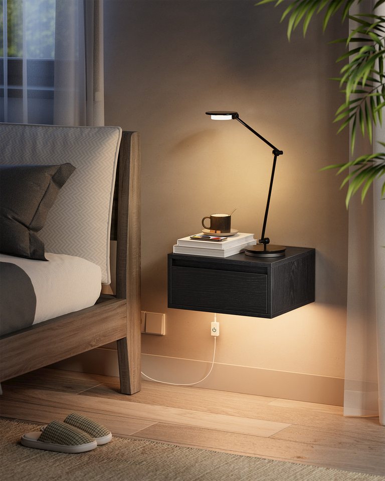VASAGLE Nachttisch hängend, Leuchte mit 3 Farben, schwebendes Wandregal, Schublade (2-St., 2er Set), 2er-Set, 35 x 40 x 18 cm, für Wohnzimmer und Schlafzimmer – Bild 2 von 5