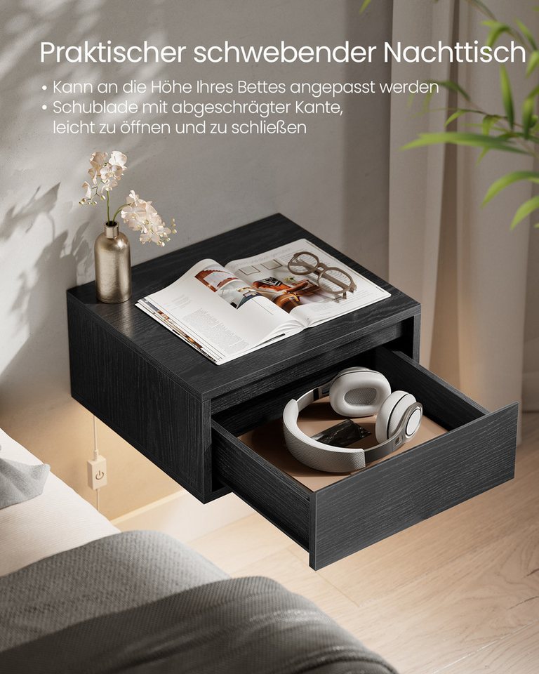 VASAGLE Nachttisch hängend, Leuchte mit 3 Farben, schwebendes Wandregal, Schublade (2-St., 2er Set), 2er-Set, 35 x 40 x 18 cm, für Wohnzimmer und Schlafzimmer – Bild 3 von 5