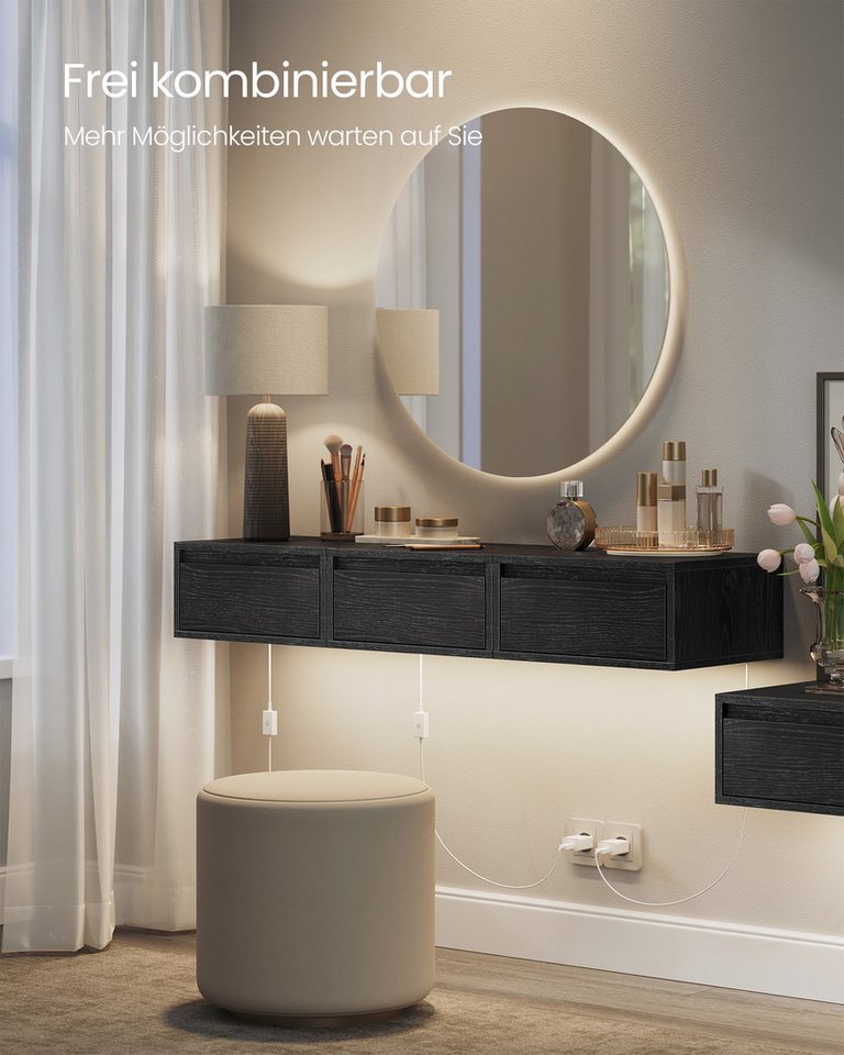 VASAGLE Nachttisch hängend, Leuchte mit 3 Farben, schwebendes Wandregal, Schublade (2-St., 2er Set), 2er-Set, 35 x 40 x 18 cm, für Wohnzimmer und Schlafzimmer – Bild 5 von 5