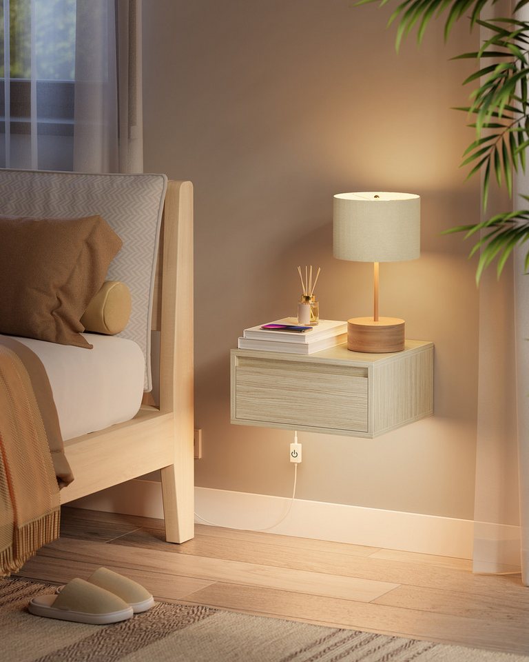 VASAGLE Nachttisch hängend, Leuchte mit 3 Farben, schwebendes Wandregal, Schublade (2-St., 2er Set), 2er-Set, 35 x 40 x 18 cm, für Wohnzimmer und Schlafzimmer – Bild 2 von 5
