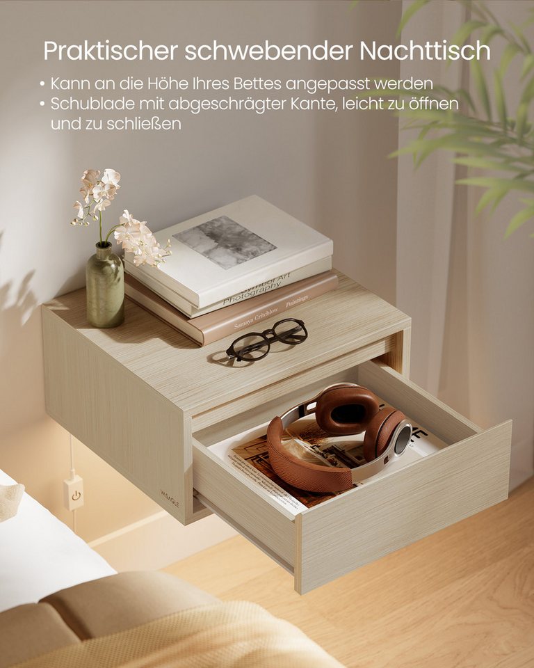 VASAGLE Nachttisch hängend, Leuchte mit 3 Farben, schwebendes Wandregal, Schublade (2-St., 2er Set), 2er-Set, 35 x 40 x 18 cm, für Wohnzimmer und Schlafzimmer – Bild 3 von 5
