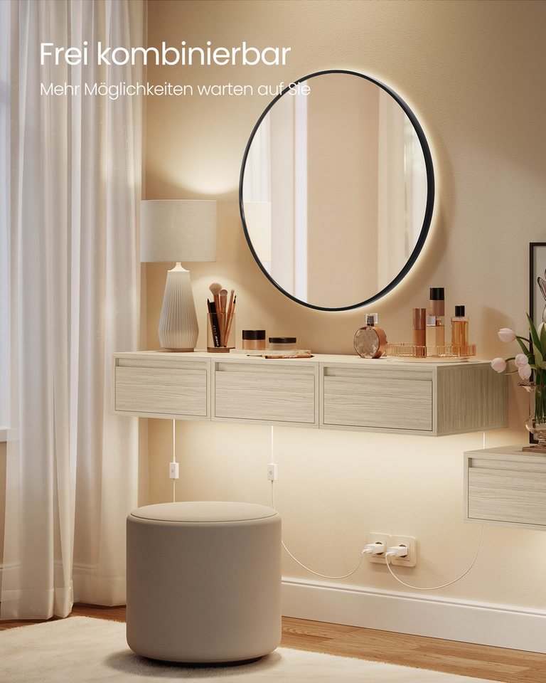 VASAGLE Nachttisch hängend, Leuchte mit 3 Farben, schwebendes Wandregal, Schublade (2-St., 2er Set), 2er-Set, 35 x 40 x 18 cm, für Wohnzimmer und Schlafzimmer – Bild 5 von 5