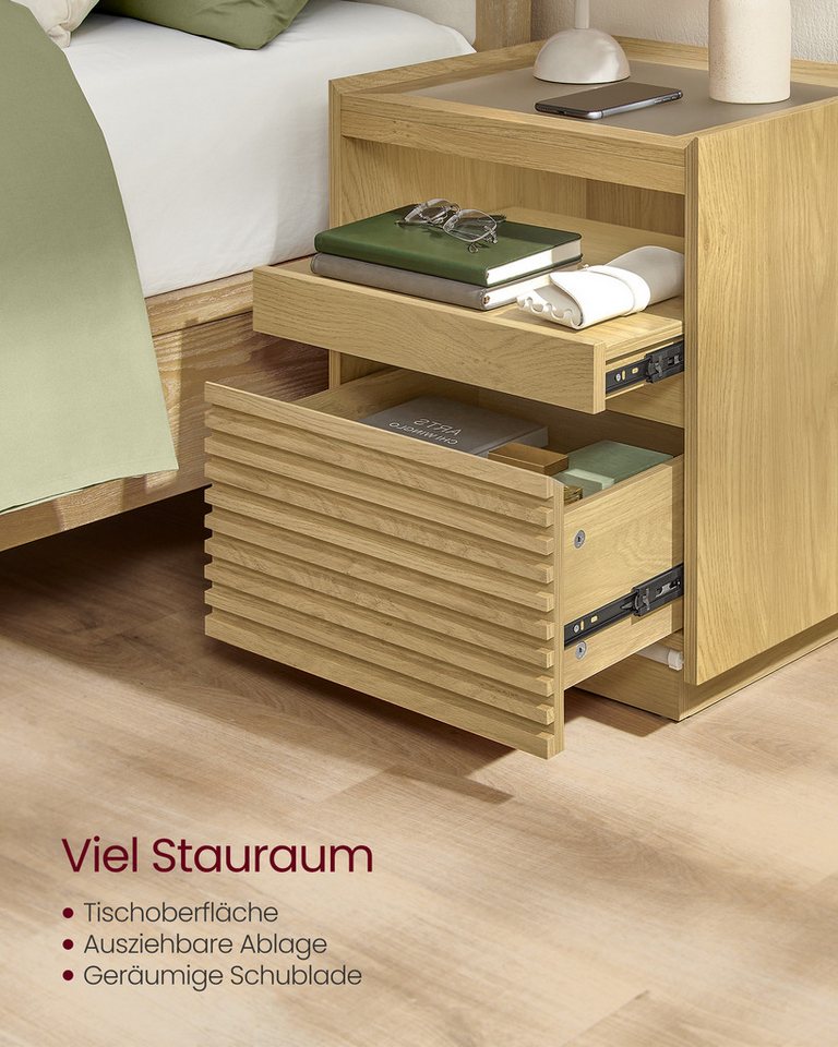 VASAGLE Nachttisch mit LED-Beleuchtung, Beistelltisch, Schublade, Obere Beleuchtung 3-farbig einstellbar, unten mit Bewegungssensor – Bild 5 von 5
