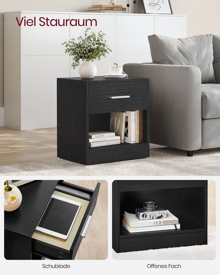 VASAGLE Nachttisch mit Schublade, Griff, offenes Fach, für Schlafzimmer, Wohnzimmer (2-St), Couchtisch, Beistelltisch, 2er Set – Bild 4 von 5