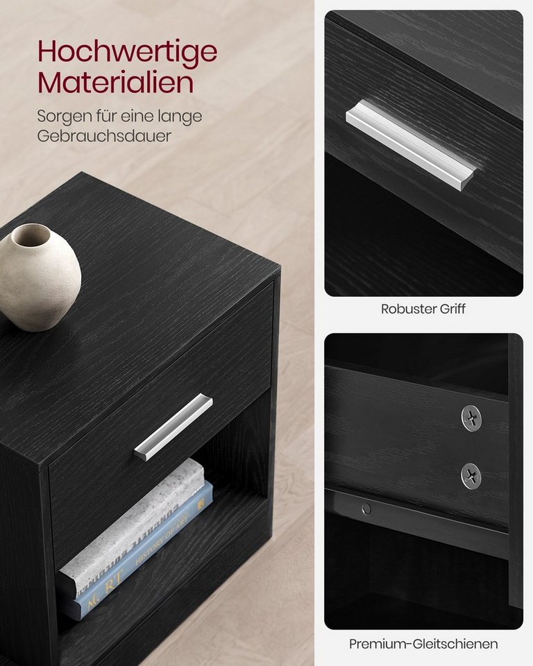 VASAGLE Nachttisch mit Schublade, Griff, offenes Fach, für Schlafzimmer, Wohnzimmer (2-St), Couchtisch, Beistelltisch, 2er Set – Bild 5 von 5