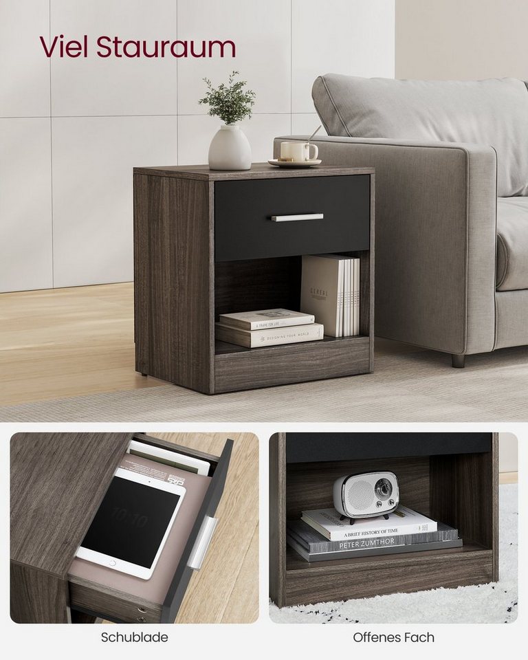 VASAGLE Nachttisch mit Schublade, Griff, offenes Fach, für Schlafzimmer, Wohnzimmer (1-St), Beistelltisch, Couchtisch – Bild 3 von 5