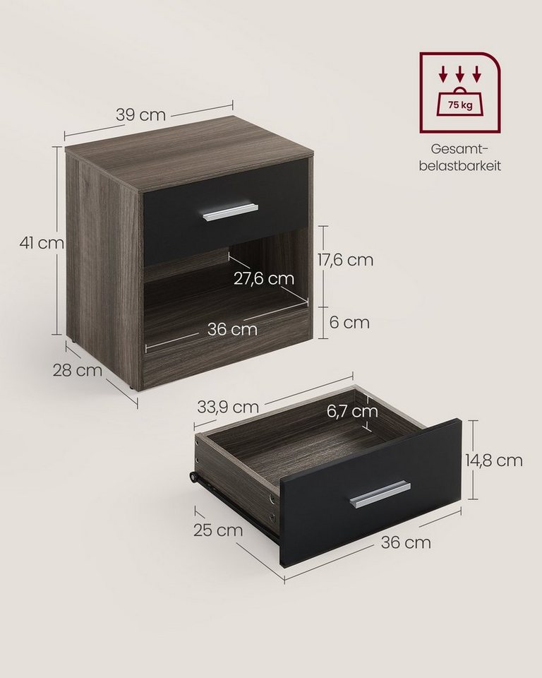 VASAGLE Nachttisch mit Schublade, Griff, offenes Fach, für Schlafzimmer, Wohnzimmer (1-St), Beistelltisch, Couchtisch – Bild 5 von 5
