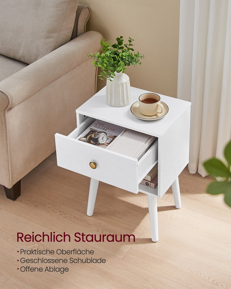 VASAGLE Nachttisch Nachttisch mit Schublade, offener Ablage und Holzbeinen (2-St), 2er-Set, Beistelltisch für Wohnzimmer, Schlafzimmer – Bild 3 von 5