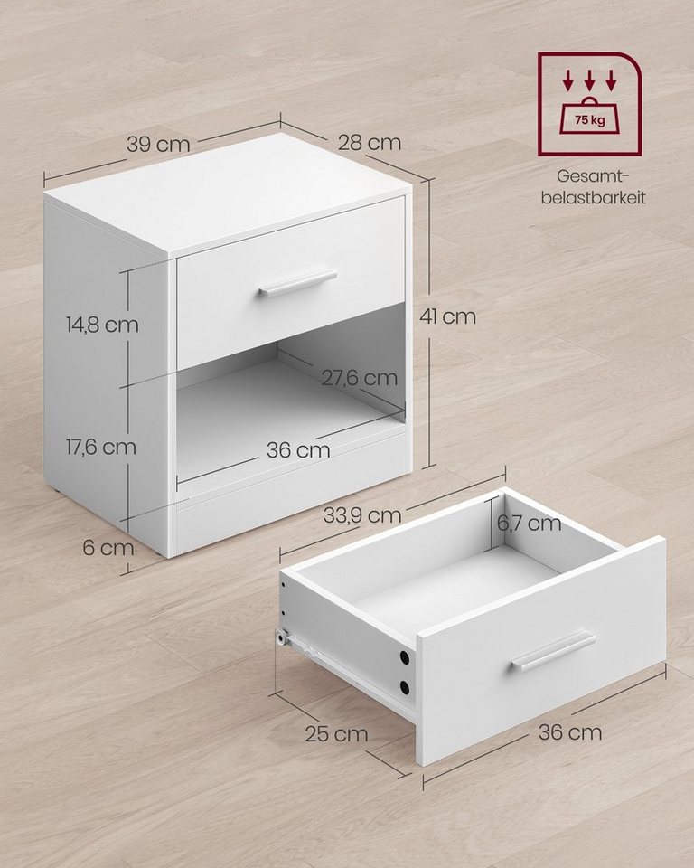 VASAGLE Nachttisch mit Schublade, Griff, offenes Fach, für Schlafzimmer, Wohnzimmer (1-St), Beistelltisch, Couchtisch – Bild 4 von 5