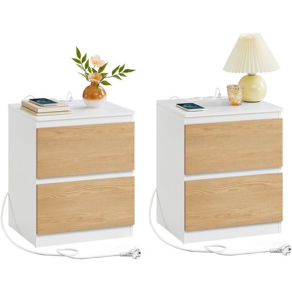 VASAGLE Nachttisch Nachttisch mit Steckdosenleiste, Beistelltisch, 2 Schubladen, modern (2-St), 2 AC-Steckdosen, 2 USB-A-Anschlüsse, für Schlafzimmer