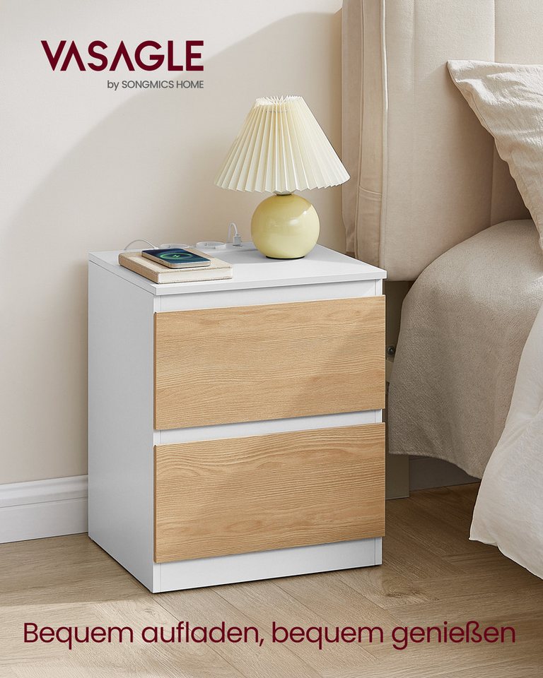 VASAGLE Nachttisch Nachttisch mit Steckdosenleiste, Beistelltisch, 2 Schubladen, modern (2-St), 2 AC-Steckdosen, 2 USB-A-Anschlüsse, für Schlafzimmer – Bild 2 von 5