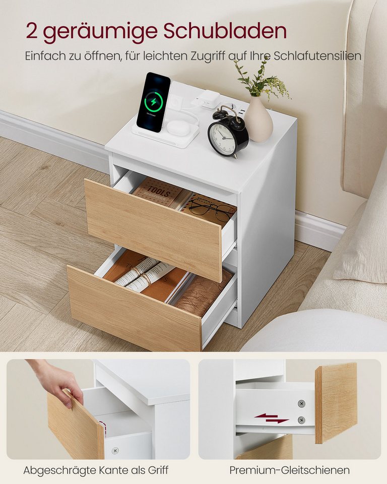 VASAGLE Nachttisch Nachttisch mit Steckdosenleiste, Beistelltisch, 2 Schubladen, modern (2-St), 2 AC-Steckdosen, 2 USB-A-Anschlüsse, für Schlafzimmer – Bild 4 von 5