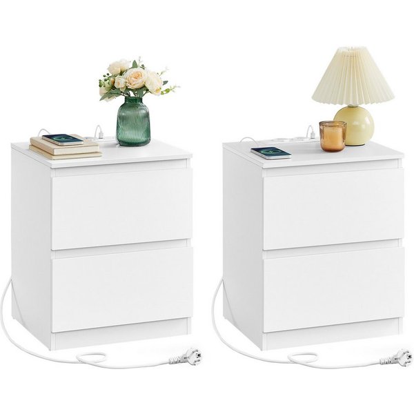 VASAGLE Nachttisch Nachttisch mit Steckdosenleiste, Beistelltisch, 2 Schubladen, modern (2-St), 2 AC-Steckdosen, 2 USB-A-Anschlüsse, für Schlafzimmer