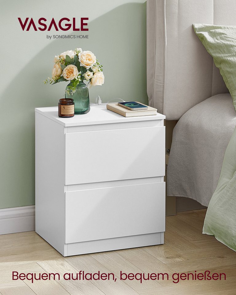VASAGLE Nachttisch Nachttisch mit Steckdosenleiste, Beistelltisch, 2 Schubladen, modern (2-St), 2 AC-Steckdosen, 2 USB-A-Anschlüsse, für Schlafzimmer – Bild 2 von 5