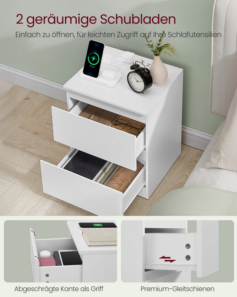 VASAGLE Nachttisch Nachttisch mit Steckdosenleiste, Beistelltisch, 2 Schubladen, modern (2-St), 2 AC-Steckdosen, 2 USB-A-Anschlüsse, für Schlafzimmer – Bild 4 von 5