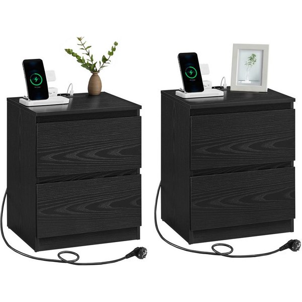 VASAGLE Nachttisch Nachttisch mit Steckdosenleiste, Beistelltisch, 2 Schubladen, modern (2-St), 2 AC-Steckdosen, 2 USB-A-Anschlüsse, für Schlafzimmer