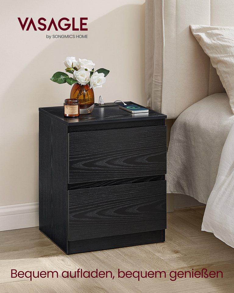VASAGLE Nachttisch Nachttisch mit Steckdosenleiste, Beistelltisch, 2 Schubladen, modern (2-St), 2 AC-Steckdosen, 2 USB-A-Anschlüsse, für Schlafzimmer – Bild 2 von 5