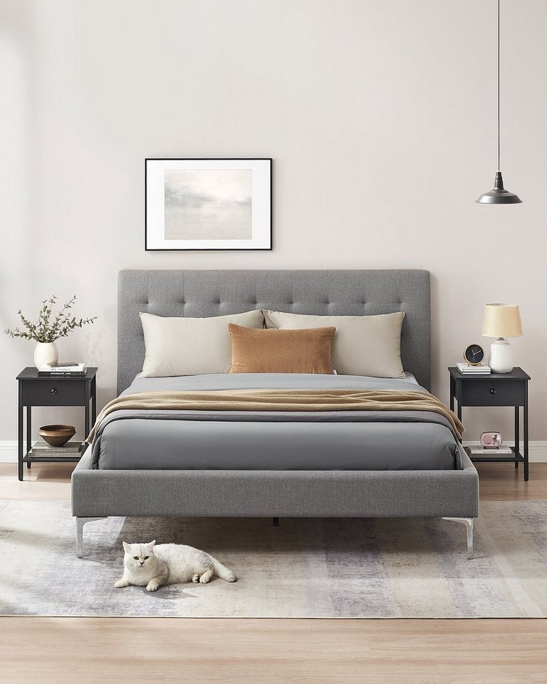 VASAGLE Nachttisch Nachtkommode, Beistelltisch, 40 x 40 x 55 cm, Schlafzimmer, Wohnzimmer (2-St), mit Schublade, Ablage, Stahlrahmen, einfacher Aufbau, ebenholz – Bild 3 von 5
