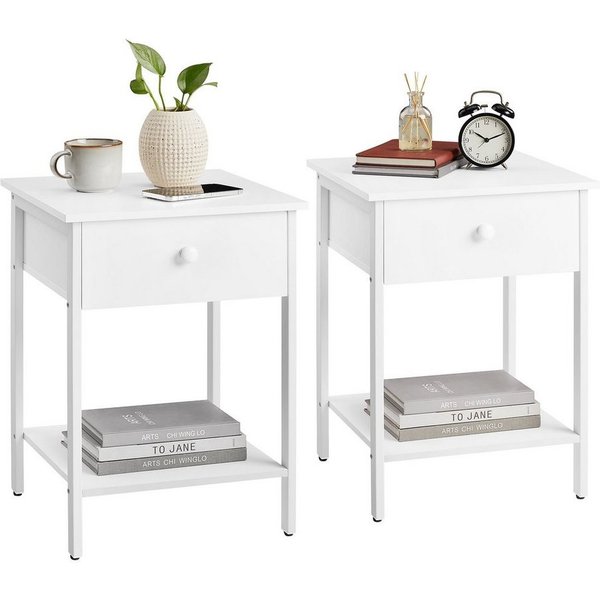VASAGLE Nachttisch Nachtkommode, Beistelltisch, 40 x 40 x 55 cm, Schlafzimmer, Wohnzimmer (2-St), mit Schublade und Ablage, Stahlrahmen, einfacher Aufbau, mattw