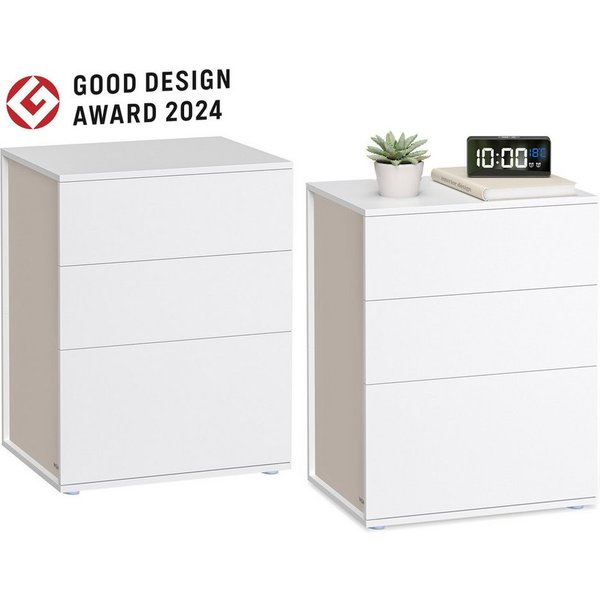 VASAGLE Nachttisch Nachtschrank, Toolless-Technologie, superschnelle werkzeuglose Montage (2-St), Schlafzimmer, Wohnzimmer, Beistelltisch 3 Schubladen, 2er Set